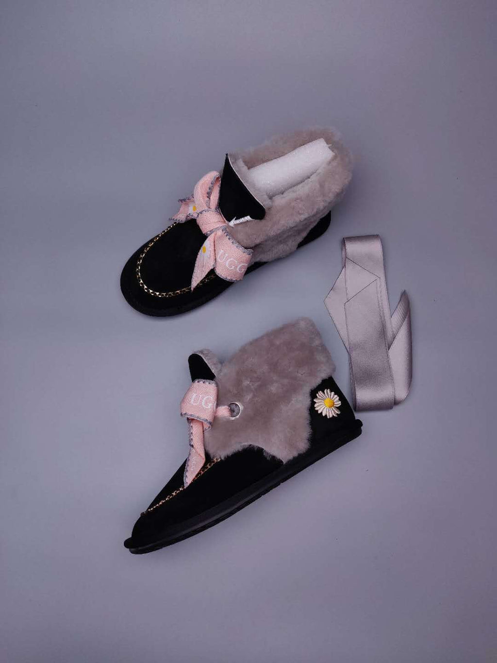 Black Daisy Chain & Ribbon Detail Shoes | Style 7888