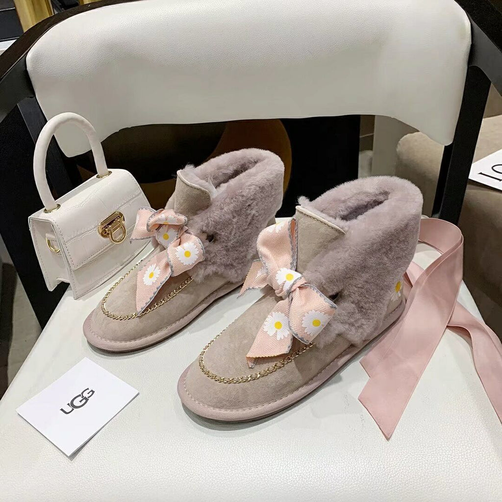 Dusk Pink Daisy Chain & Ribbon Detail Shoes | Style 7888