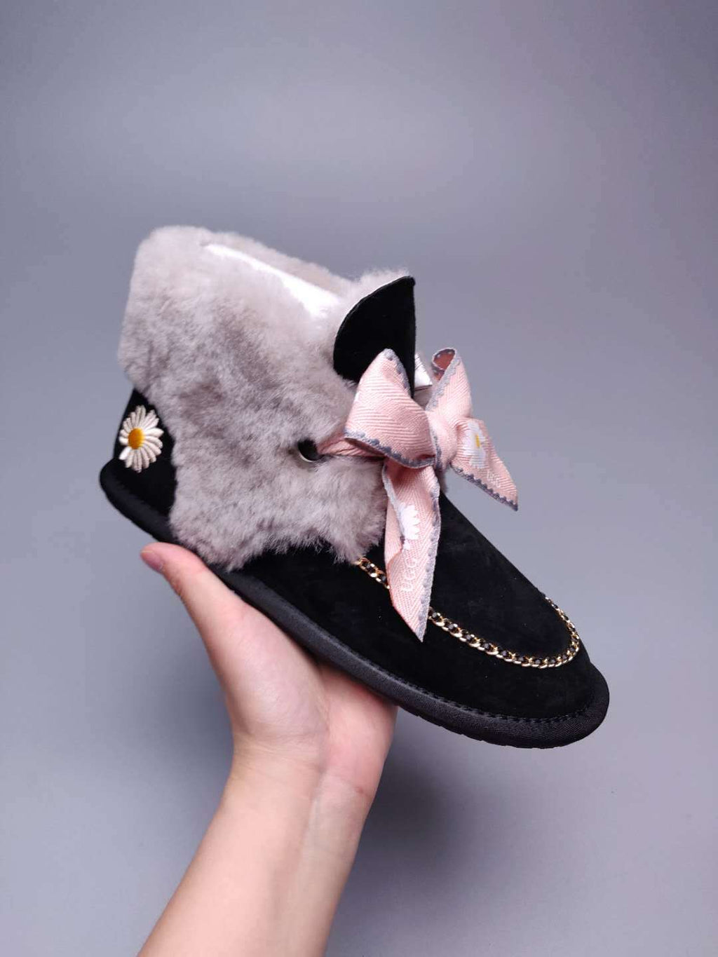 Black Daisy Chain & Ribbon Detail Shoes | Style 7888