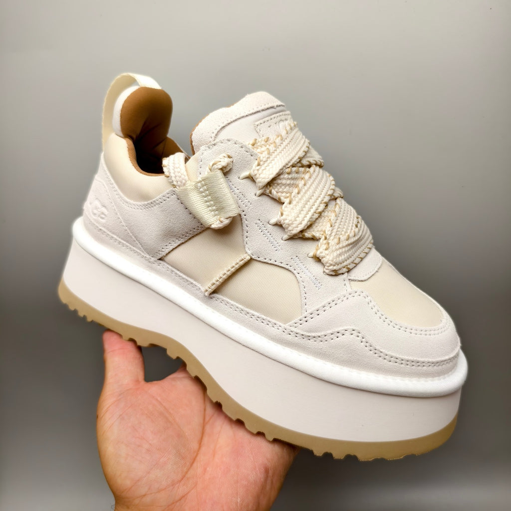 White Chunky Platform Lace-Up Sneakers | 1541