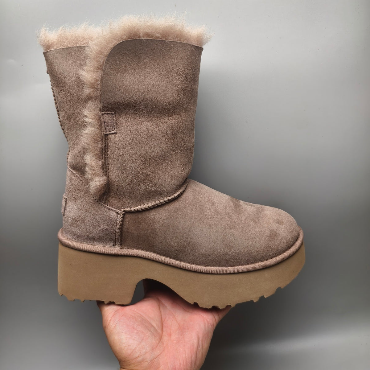 Chestnut Lace-Up Wedge Ankle Boots with Fluffy Trim | 1532