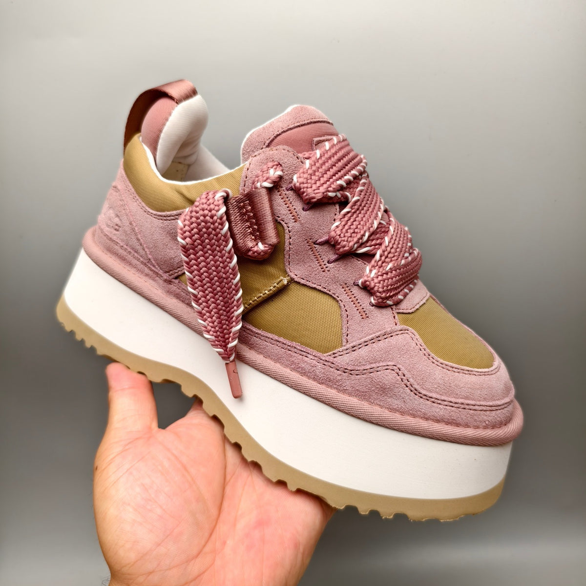 Pink Chunky Platform Lace-Up Sneakers | 1541