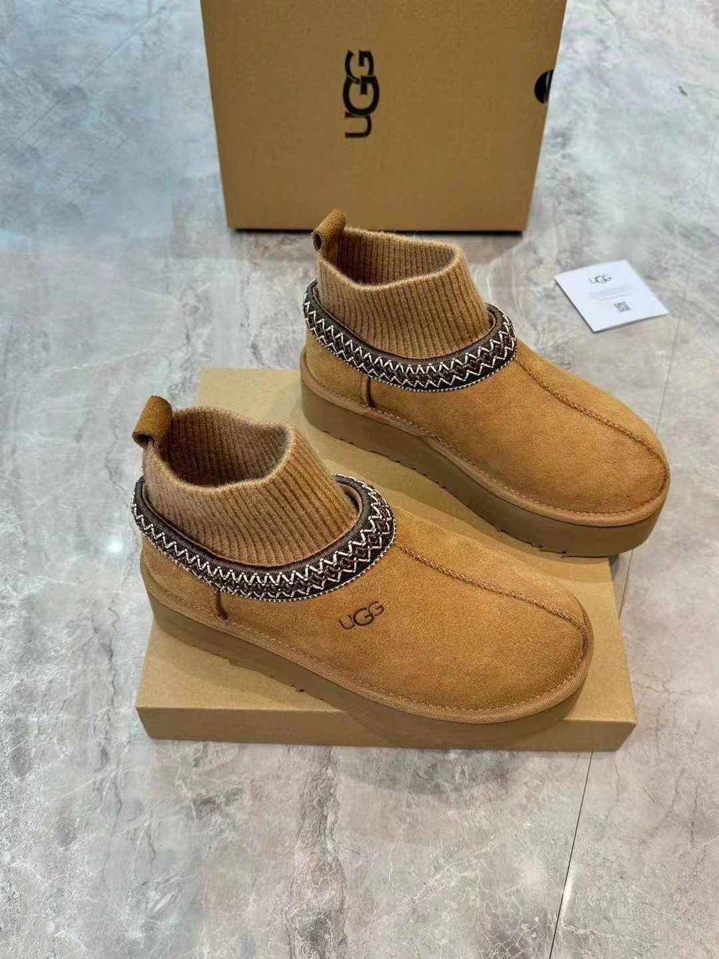 Folk-Inspired Suede Winter Boots with Wool Sock Cuffs | 1125956