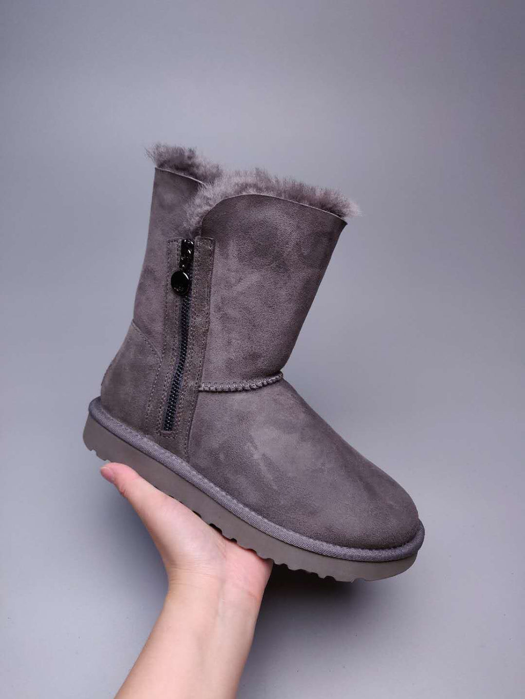 Gray Side-Zip Mid-Calf Boots | 2480
